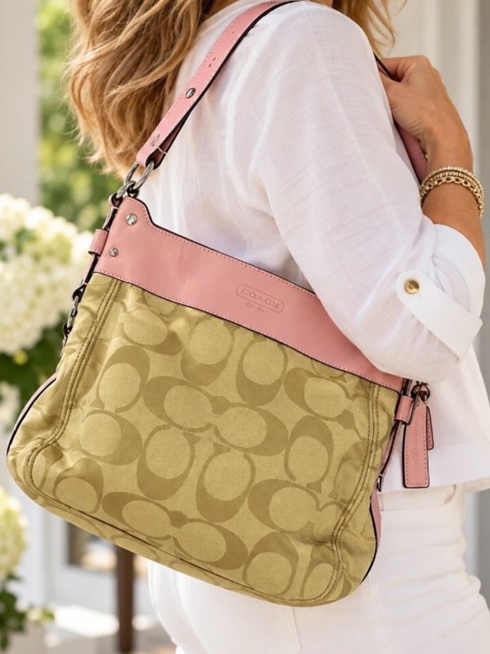 Coach F14709 Large Zoe Pink Signature C Convertible Hobo Shoulder Bag Y2K